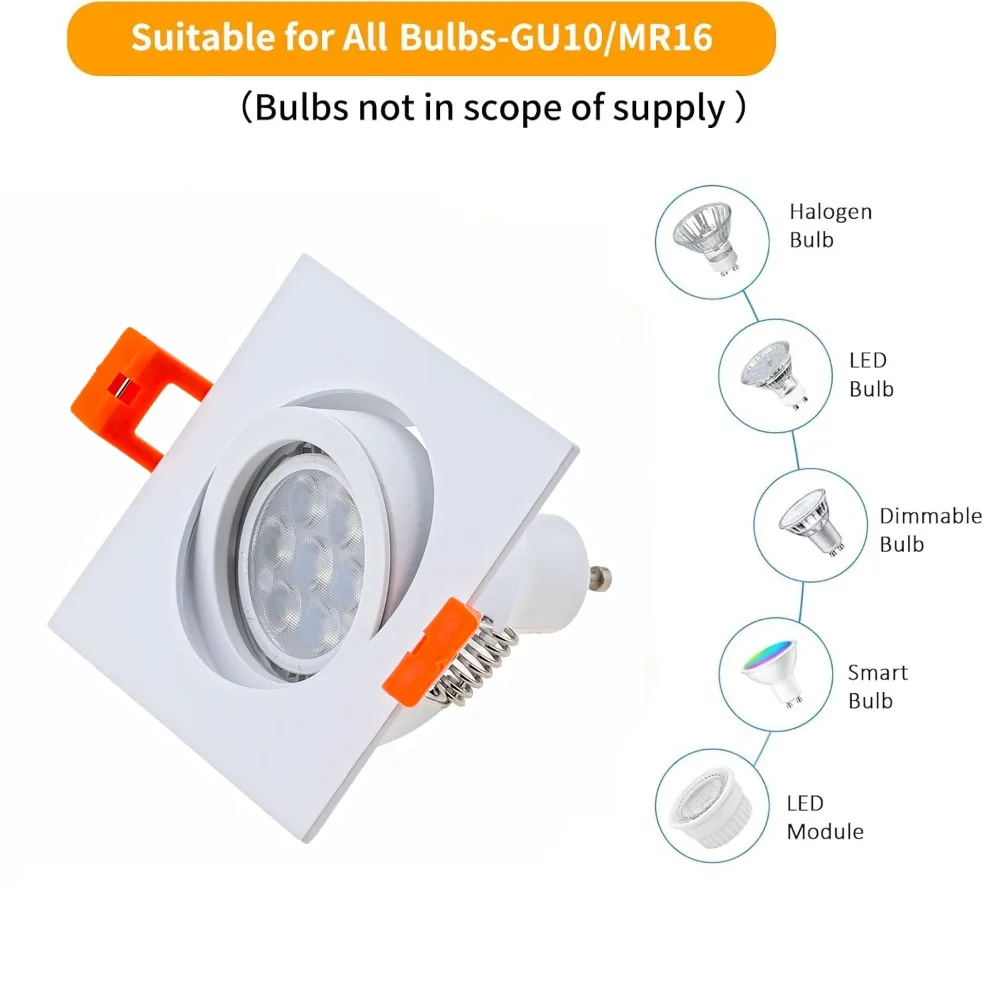 JOYINLED Square Aluminum GU10 MR16 Ceiling Spotlight Frame Recessed Downlight Holder Fixture Socket Black Silver White，1/10PCS