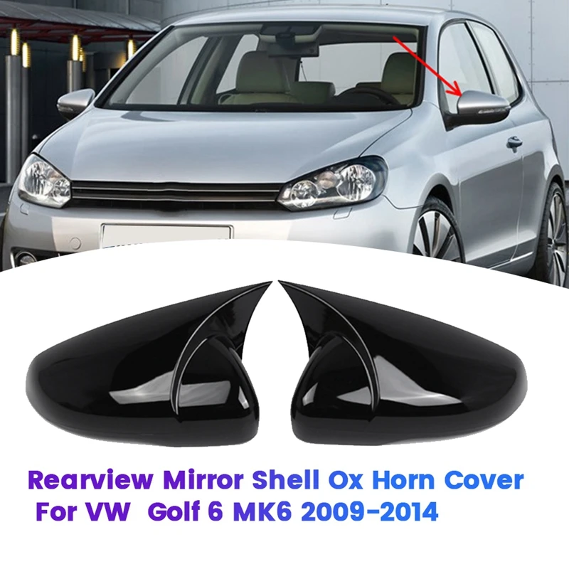 

1Pair Car Rearview Mirror Shell Ox Horn Cover 5K0857537 5K0857538 For VW Golf 6 MK6 2009-2014 Side Mirror Trim Caps