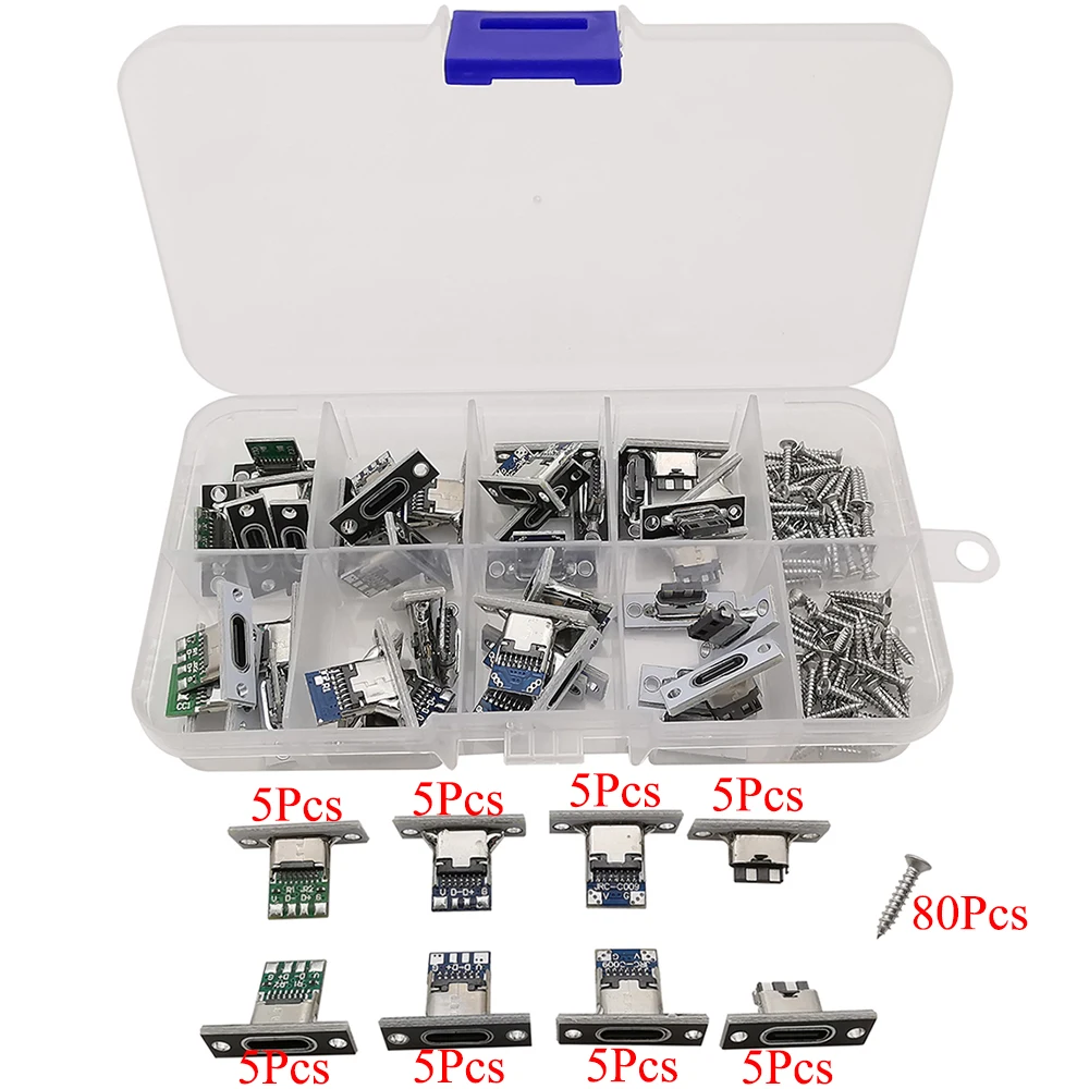

40 компл./кор. Разъем USB 3.1 типа C с винтовой крепежной пластиной 2P 4P 6Pin Type-C USB-разъем Разъем для зарядки Порт для печатной платы DIY Kit