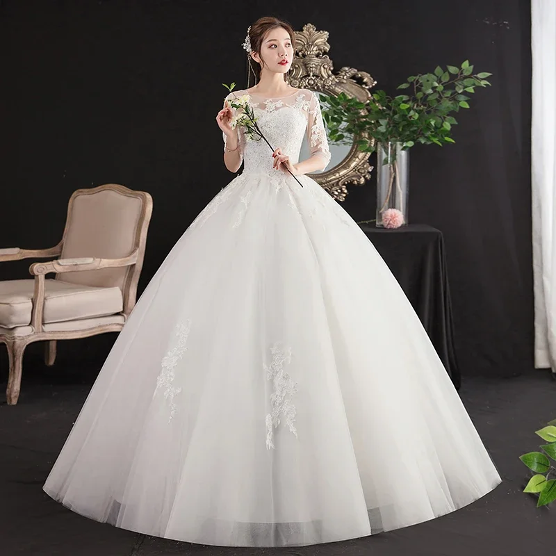 فستان زفاف مخصص فساتين زفاف مطرزة للعروس مقاس كبير بأربطة فستاين سهرة/فساتين الحفلات فيستدوس دي نوفيا نصف كم