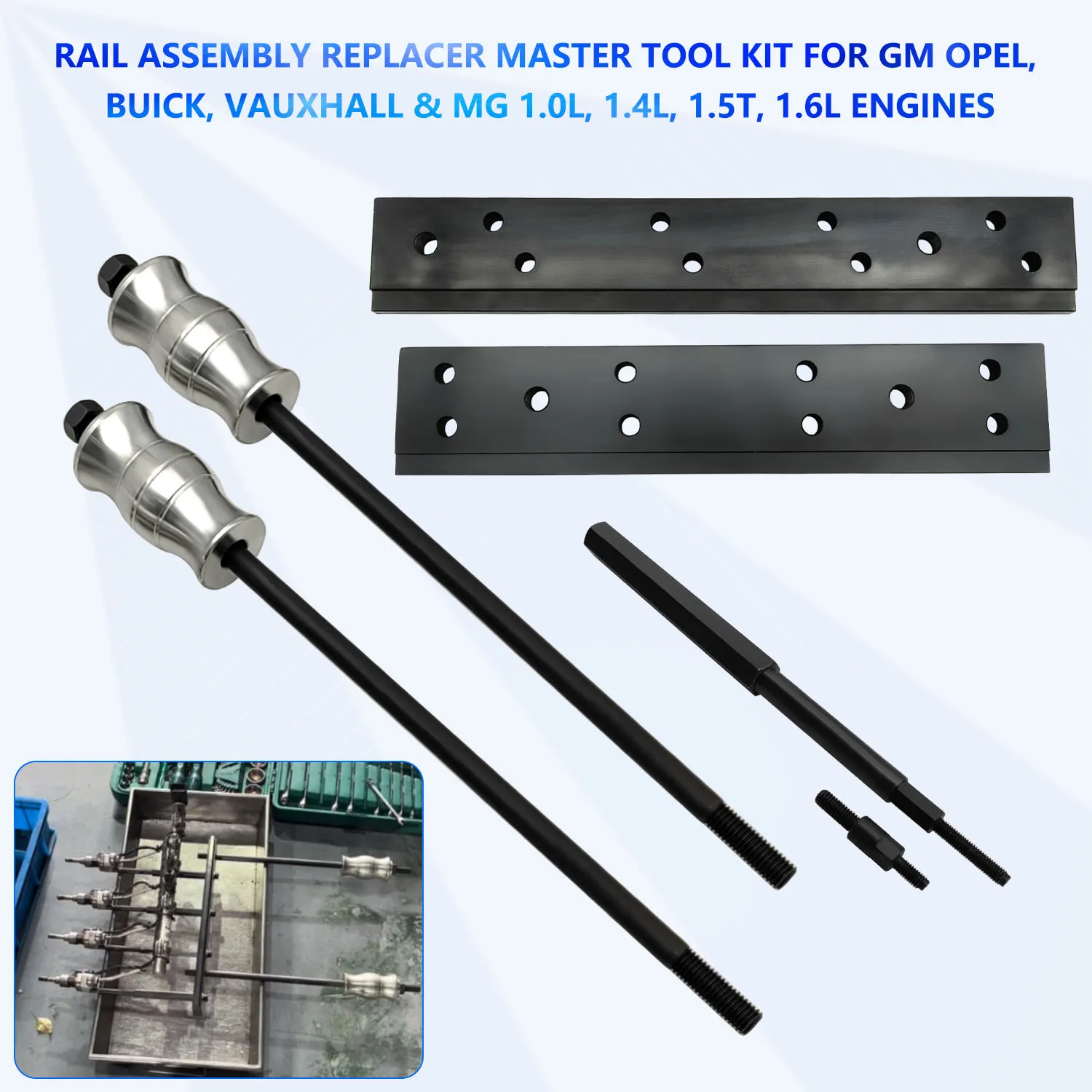 Fuel Injector Removal Tool, Rail Assembly Replacement Master Tool Kit, Suitable for GM Opel, Buick, Vauxhall and MG 1.0L, 1.4L,