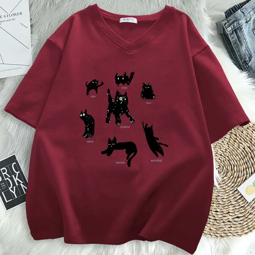 Plus Size 6XL 150kg Summer Women\'s Top Cat Print Cotton T Shirt Casual  Women Clothes Short Sleeve Women Cartoon T-shirt