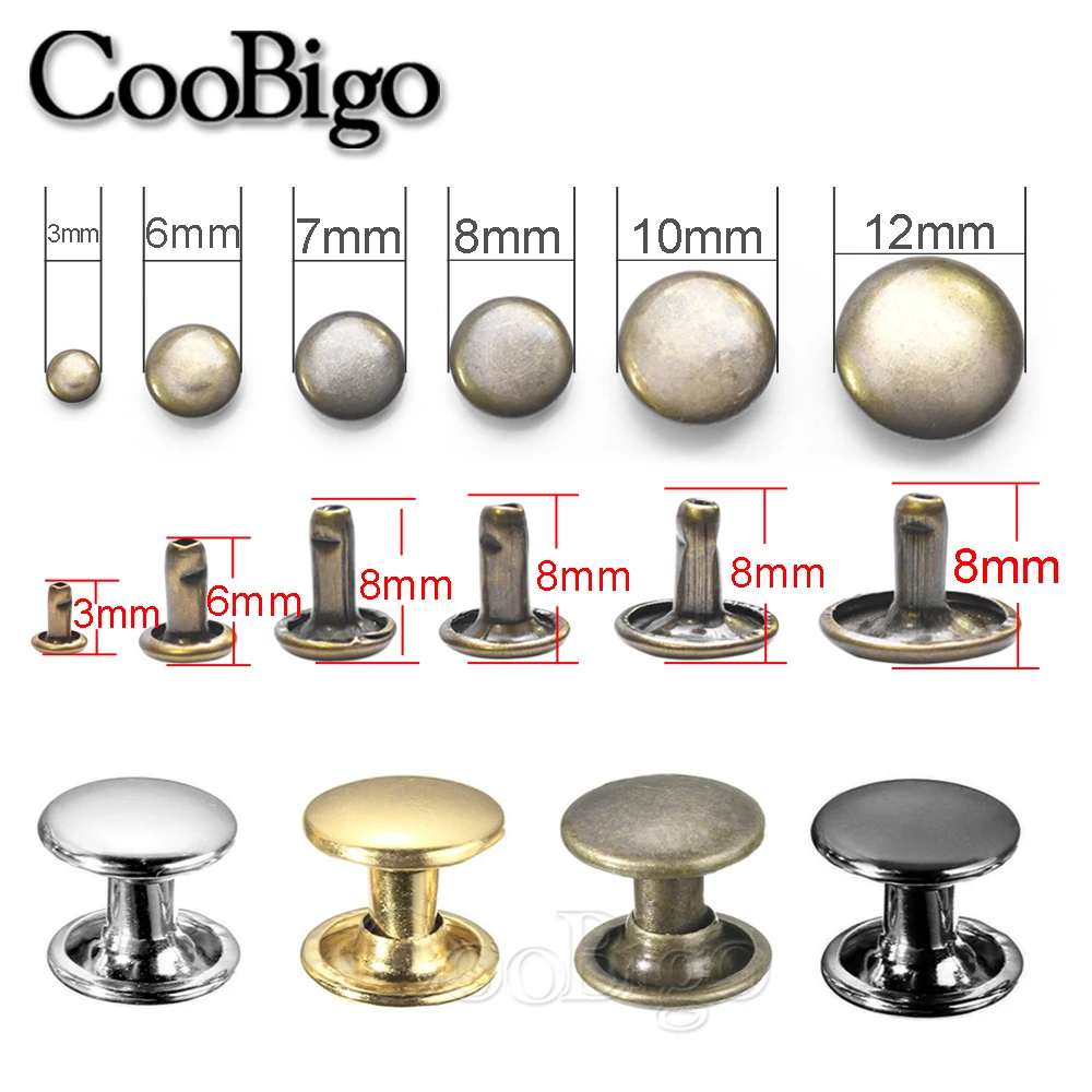 500 Sets Metal Double Cap Rivet Stud Round Nailhead Spike Leather DIY Punk Craft Decor Clothes Bag Belt Bracelet Shoes Accessory