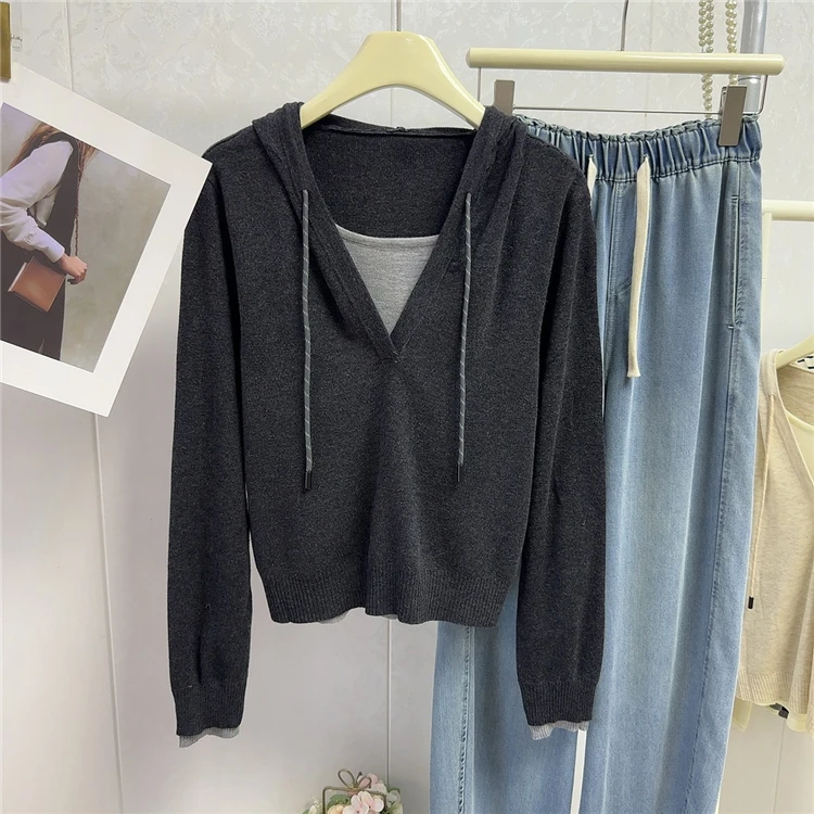 Casual Sle Farbe Blo Gestreiften Kapuzen Gestrickte Pullover frauen Lose Fit ort Top Faionable Herbst Neue Ankunft