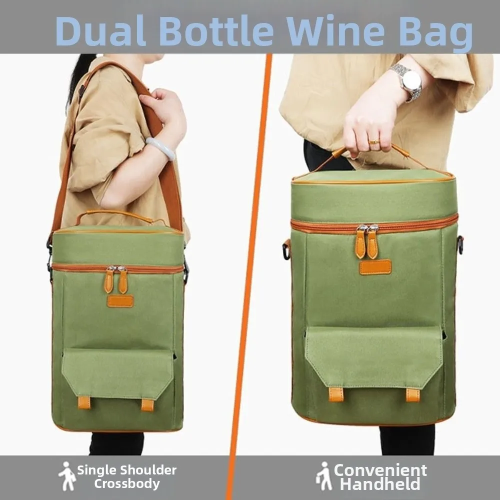 Two-bottle Wine Tote Bag Wear-resistant Oxford Cloth Wine Bottle Storage Pouch Portable Cold-Storage Insulation