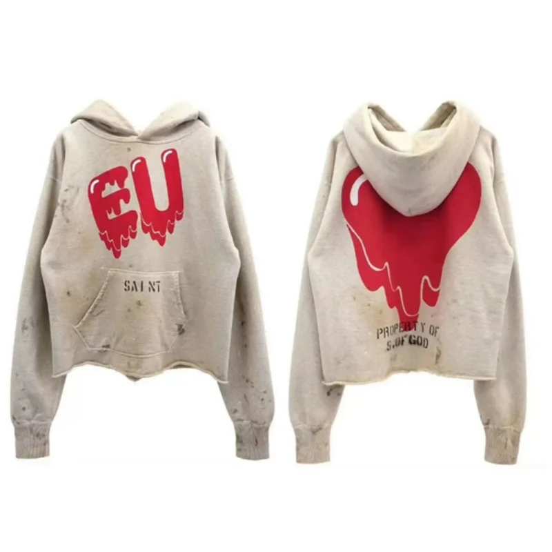 Thick Fabric Washed Streetwear Saint Hoodie 1:1 High Quality Man Woman Casual Retro Oversized Cotton Hooded Sweatshirt