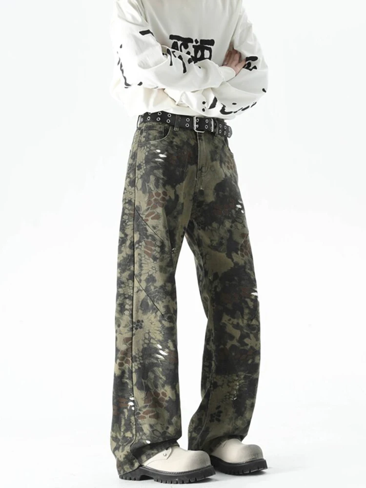 الأمريكية Sle الرجعية التمويه جلد الثعبان الجينز الرجال العصرية شارع العليا كلينفيت الهيب هوب فضفاض متوهج السراويل الشباب ular