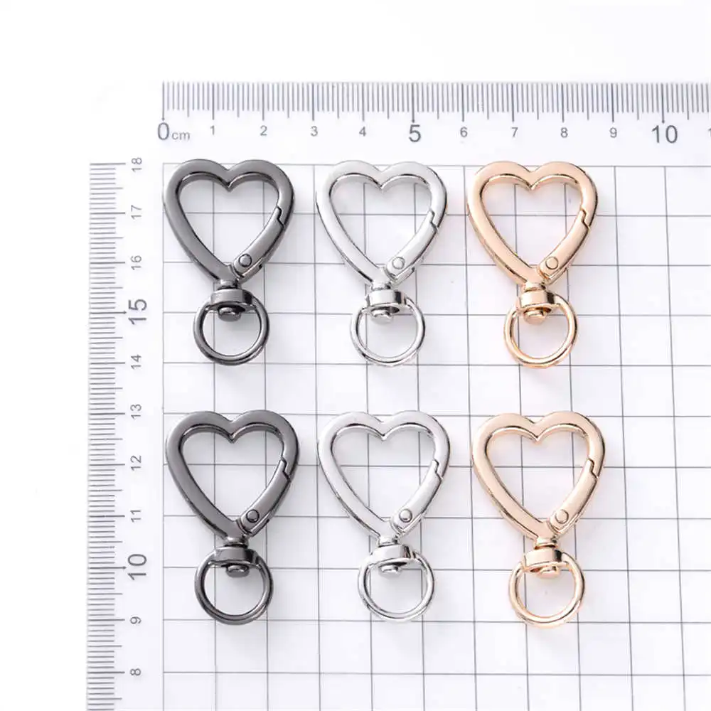 5Pcs Plated Heart Shape Rotation Lobster Alloy Spring Buckle Clasps Key Ring Holder Hook Carabiner for Jewelry Making Key Chains