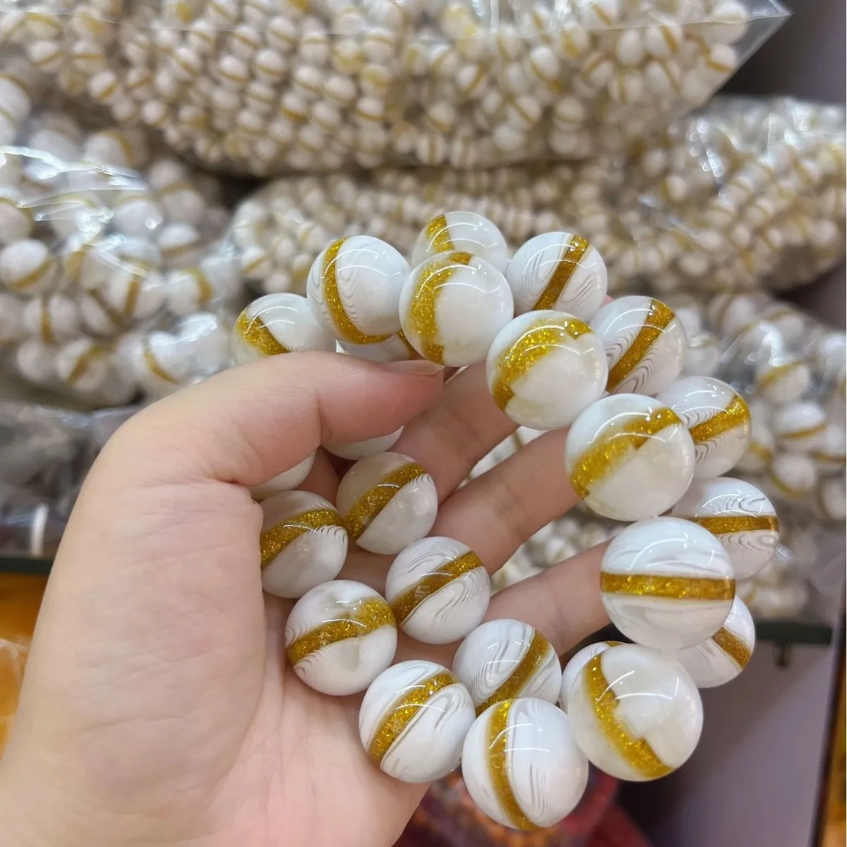 Hainan Taiji Gold Silk Shell Bracelet Yuhua Buddha Beaded White Men's and Women's Fashion Jewelry Resin Lovers Text Play Gifts