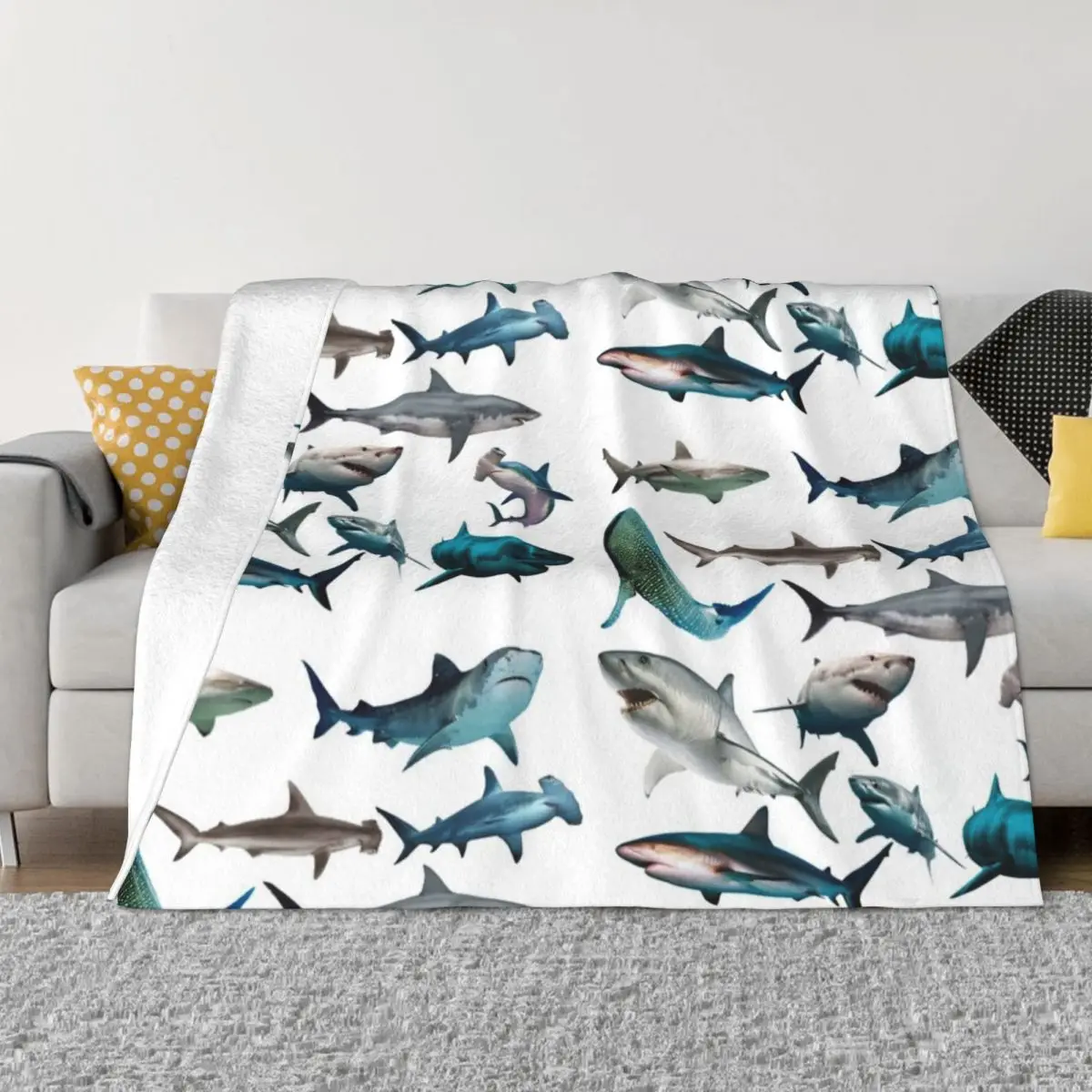 

Sharks Throw Blanket Sofa Blankets Kid'S Blanket Fluffy Shaggy Blanket Giant Sofa Blanket