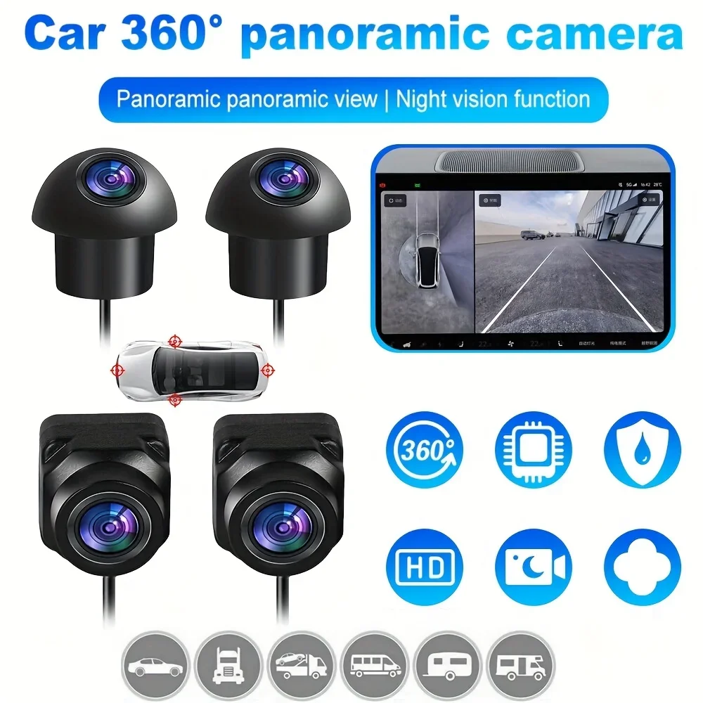 

Bileeko 360° ° Панорамная автомобильная камера — AHD 1080P/720P, вид спереди/задний/левый/правый для наушников Android
