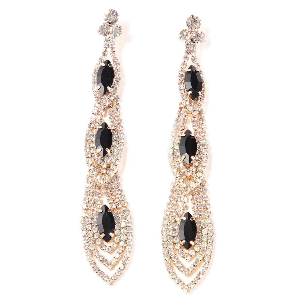 Fashion Crystal Drop Gemstone Long Drop Dangle Earrings Jewelry for Women Shiny Rhinestone Bridal Multilayer Pendant Earrings