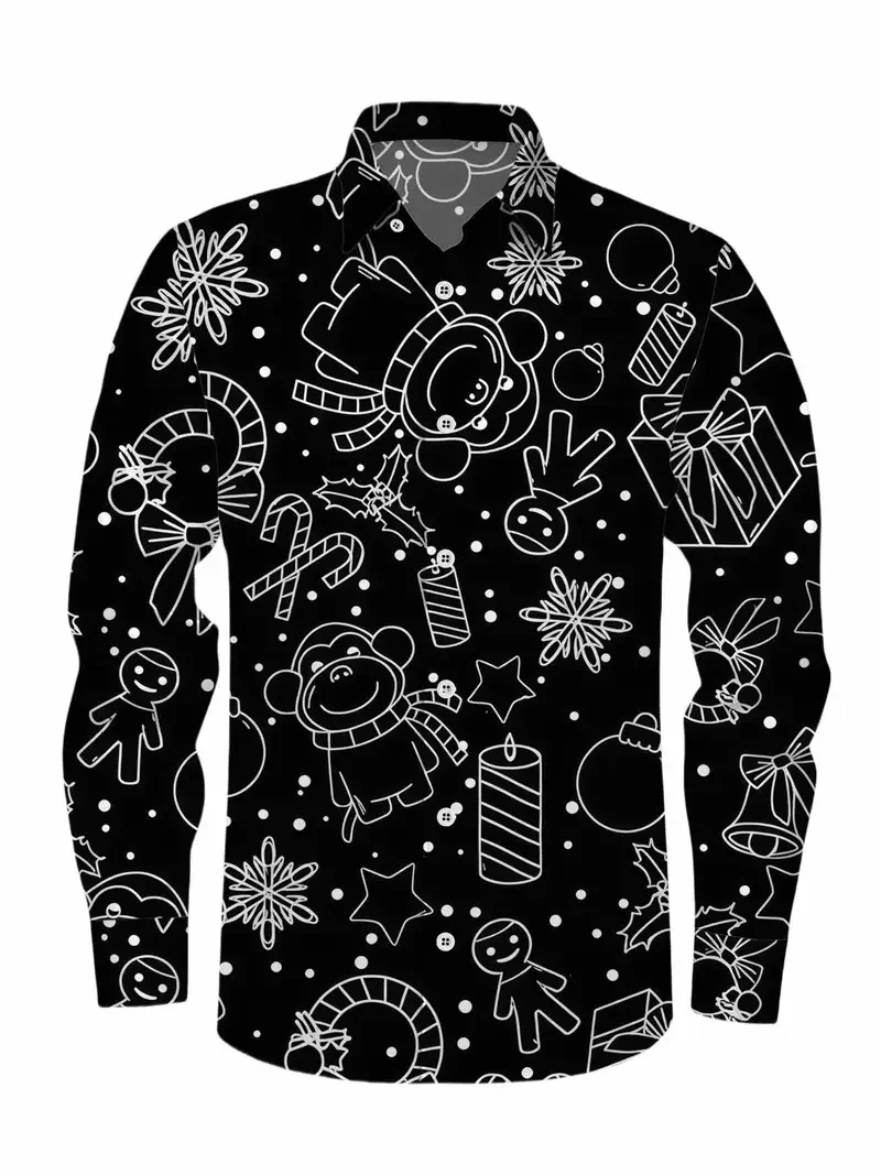 3D fashion snowflake print Christmas pattern shirt for autumn and winter casual men's long sleeved shirt design top
