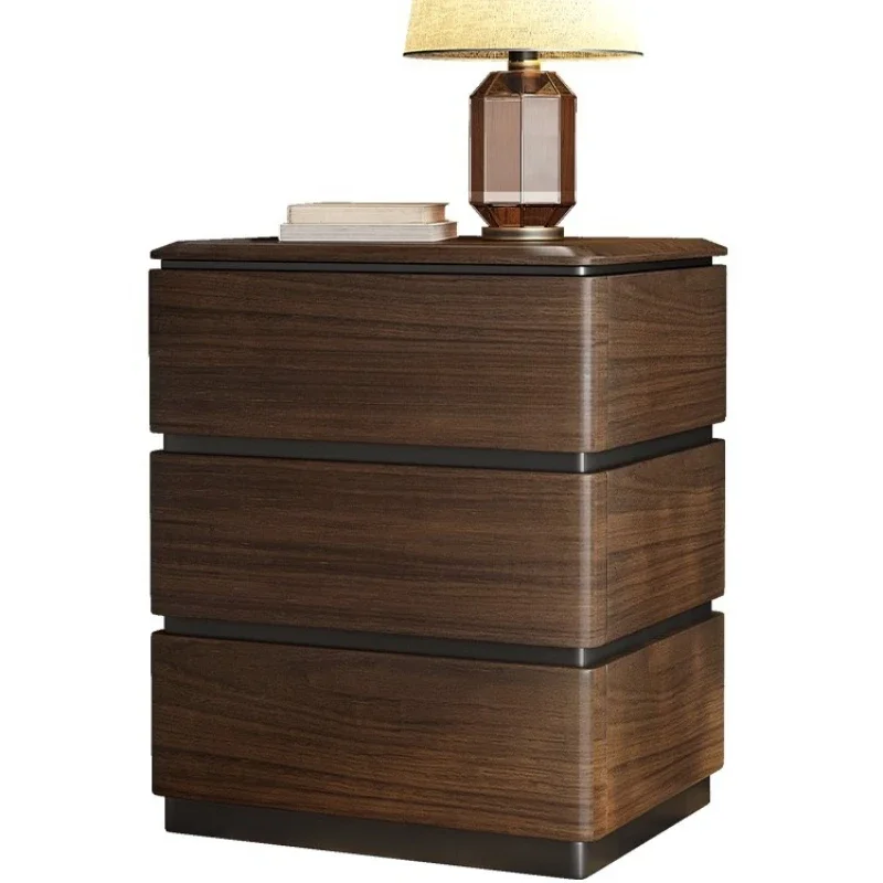 

Bedside table, solid wood smoked Italian minimalist 2025 new niche retro medieval home storage cabinet