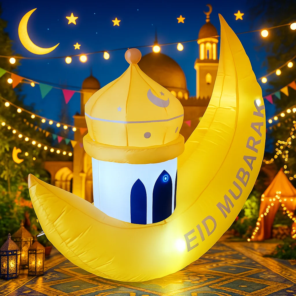 5.2ft/1.6m brinquedo inflável muçulmano ramadan festival diy decoração com eid lua torre quintal led luz ornamento presente do feriado decoração