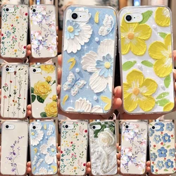 Artistic oil Painting Flowers Phone Case For iPhone 7 6 8 Plus 11 12 14 15 16 Pro Max 13 6S XR XS Max SE 2020 2022 Clear Cover