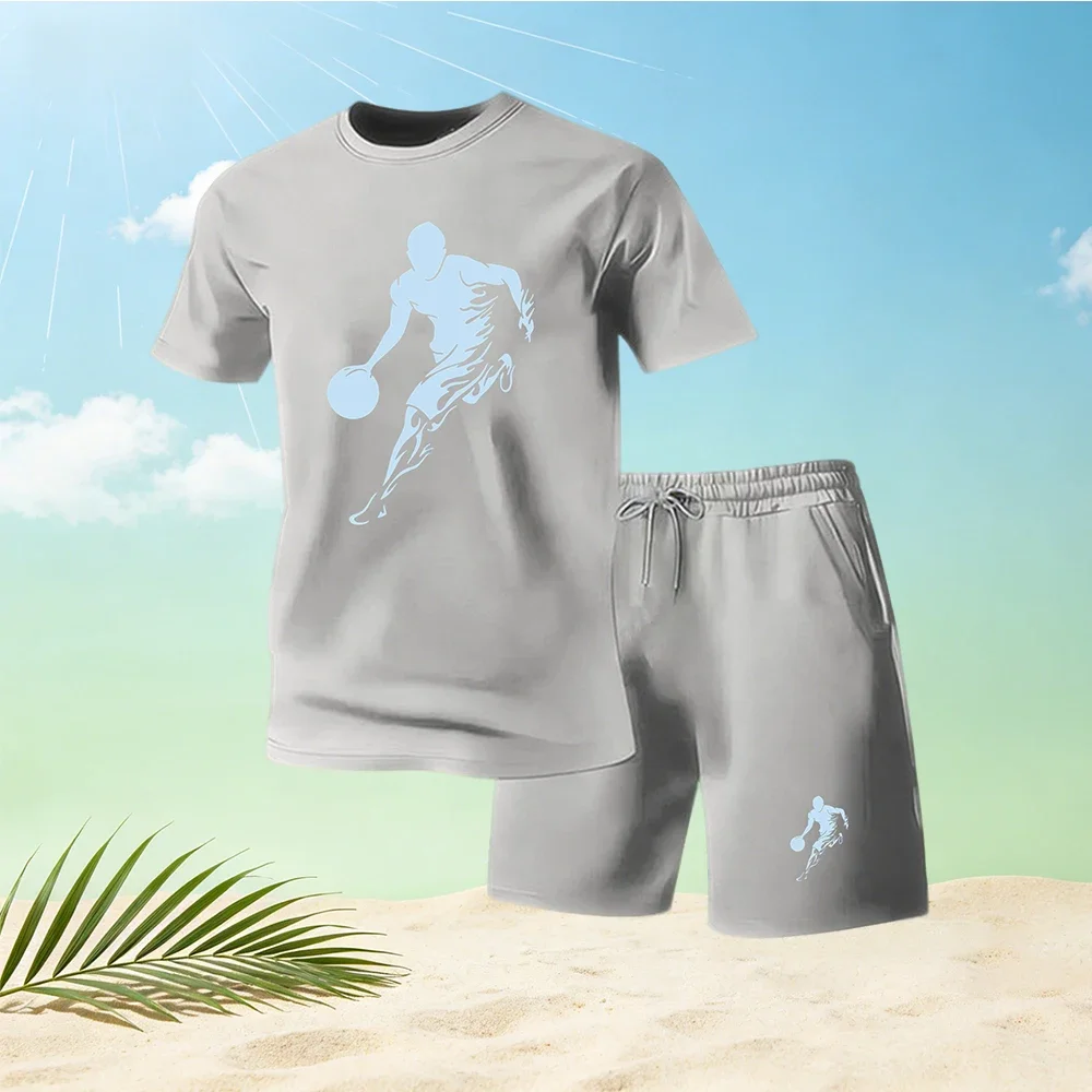 Hot Sale Summer Men's T-Shirts Sets Round Neck Short Sleeve + Sports Shorts Quick Dry Casual Street Fashion Running Gym 2 Piece view 3