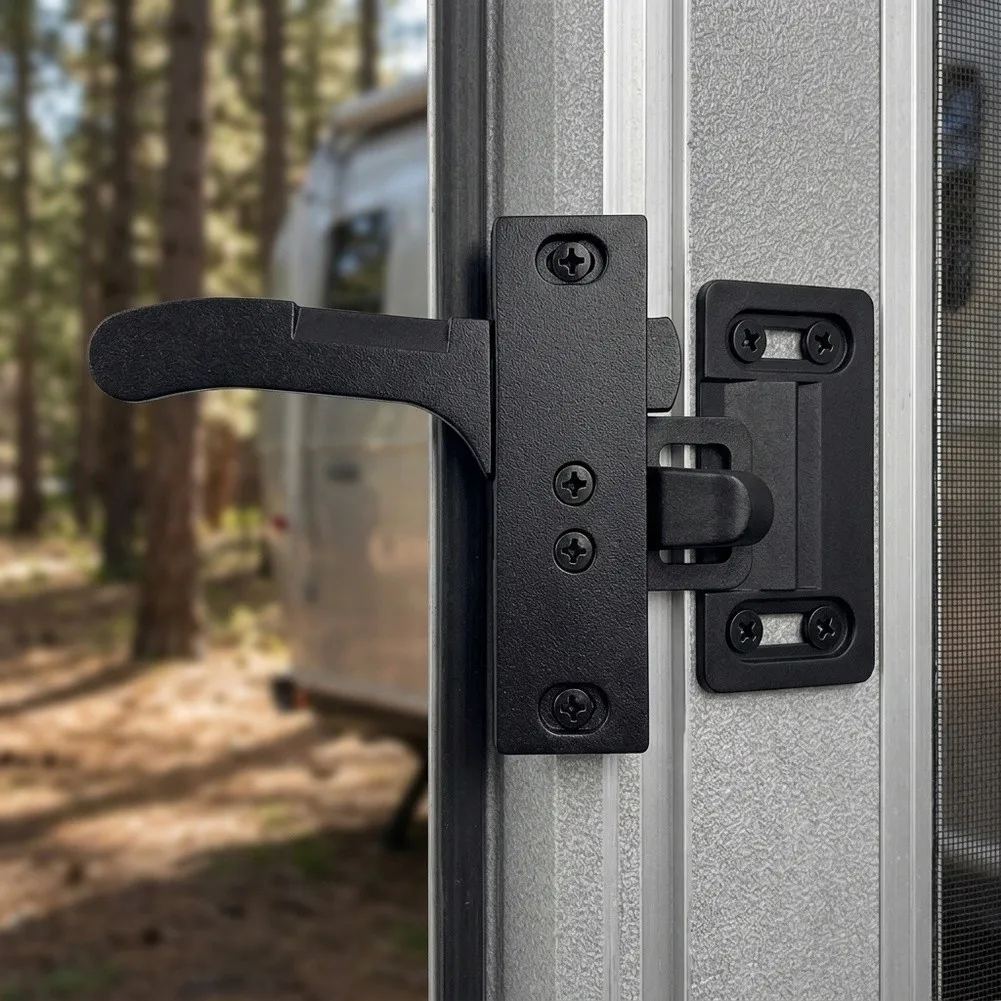 RV Screen Door Latch Kit Aluminum Alloy for Motorhome Travel Trailer Includes 1 Handle 1 Strike Plate 1 Keeper