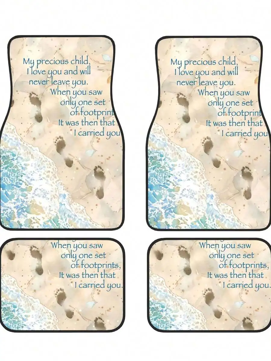 

Footprints In The Sand With Quote 4-Piece Custom Printed All-Weather Floor Mats - Universal Fit For Suv, Truck, Van| Easy Clean