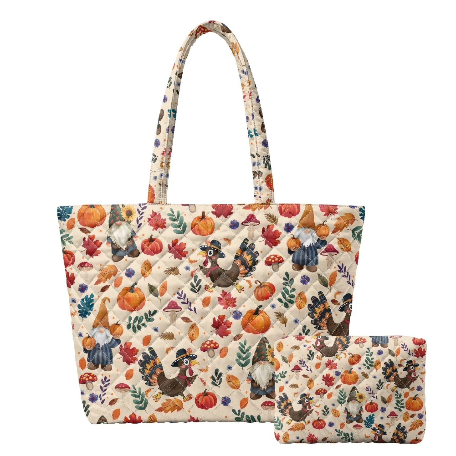 Coloranimal Turkey 2 Piece Quilted Portable Purses and Handbags Set Tote Bag with Wallet for Tours