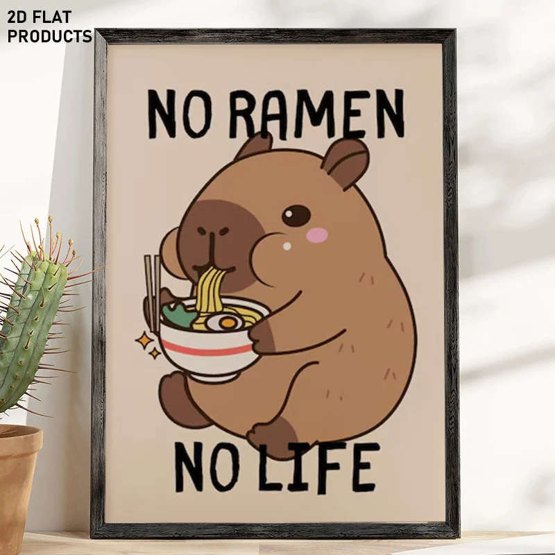 1pc Asian Capybara Ramen Wall Art Poster - Capybara in Noodle Bowl Frame, Modern Bohemian Kitchen Decor, for home Office, Liv