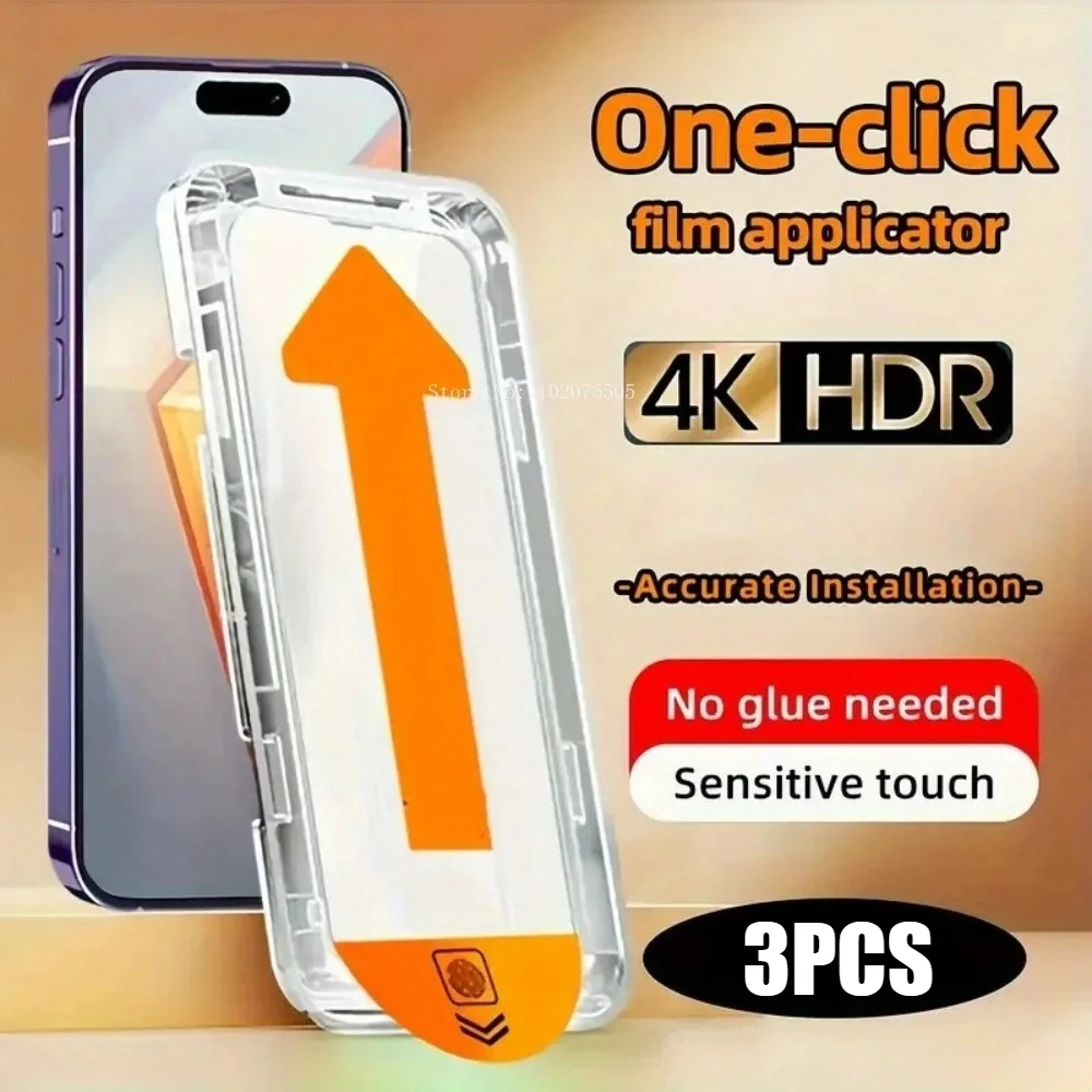 Protector de pantalla Ultra HD para IPhone 17 16 15 14 Pro Max 14 15 Plus 13 12 11 Pro 16e XR XS Max vidrio de instalación sin polvo 3 uds