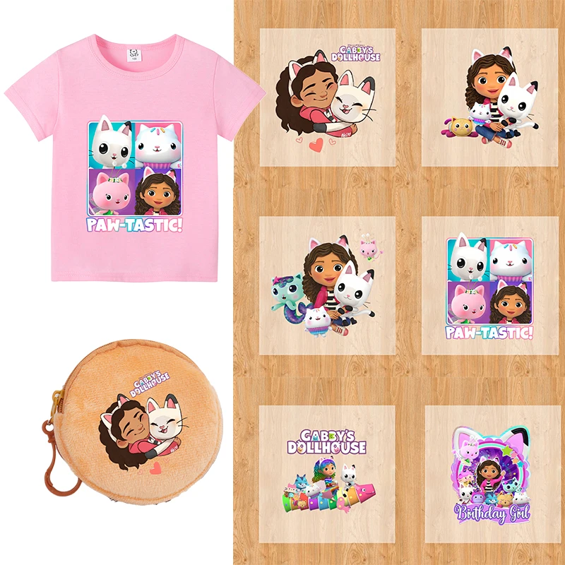 

Gabby Dollhouses Heat Transfer Sticker Cartoon Patches Iron on Heat Transfers Clothes Thermal Applique Sticker T Shirt DIY Decor