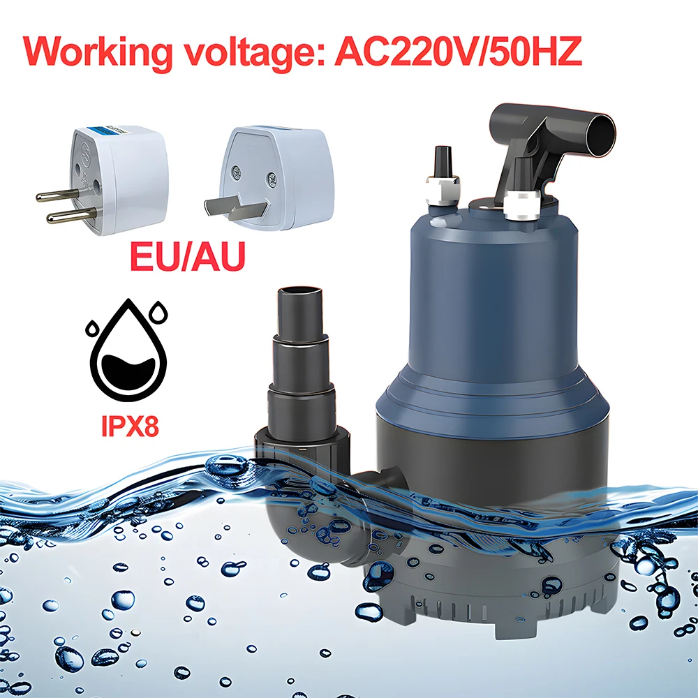 

Silent Portable AC 220V/50HZ Submersible Pump. Head 3.6 - 9m. Flow 5000 - 20000L/h. Aquarium and Agricultural Irrigation.EU/AU
