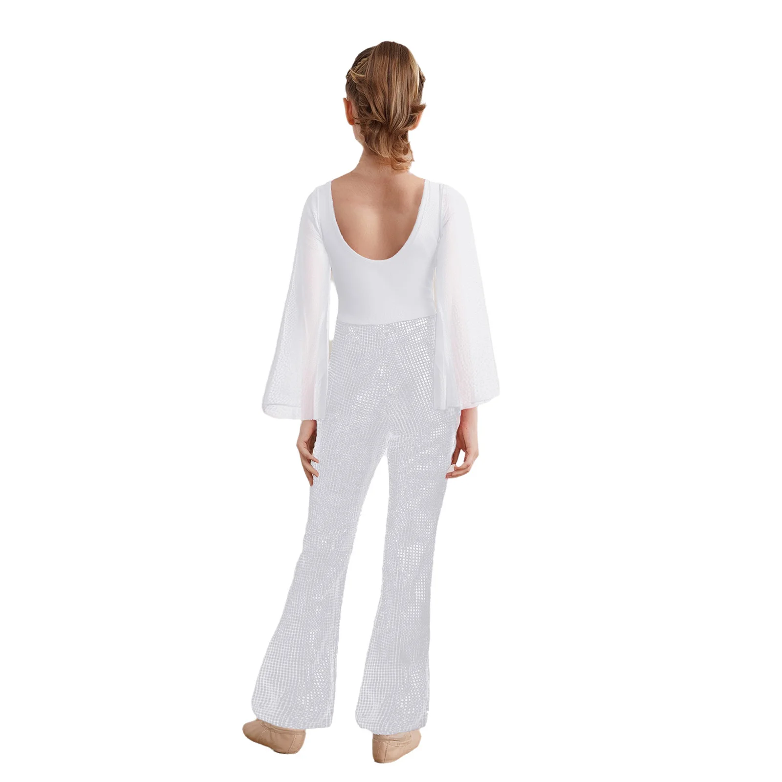 Tuta metallizzata per bambina, balletto jazz, sala da ballo, costumi per spettacoli di danza, fondo a campana, tuta intera, spettacolo scolastico, abiti da festa