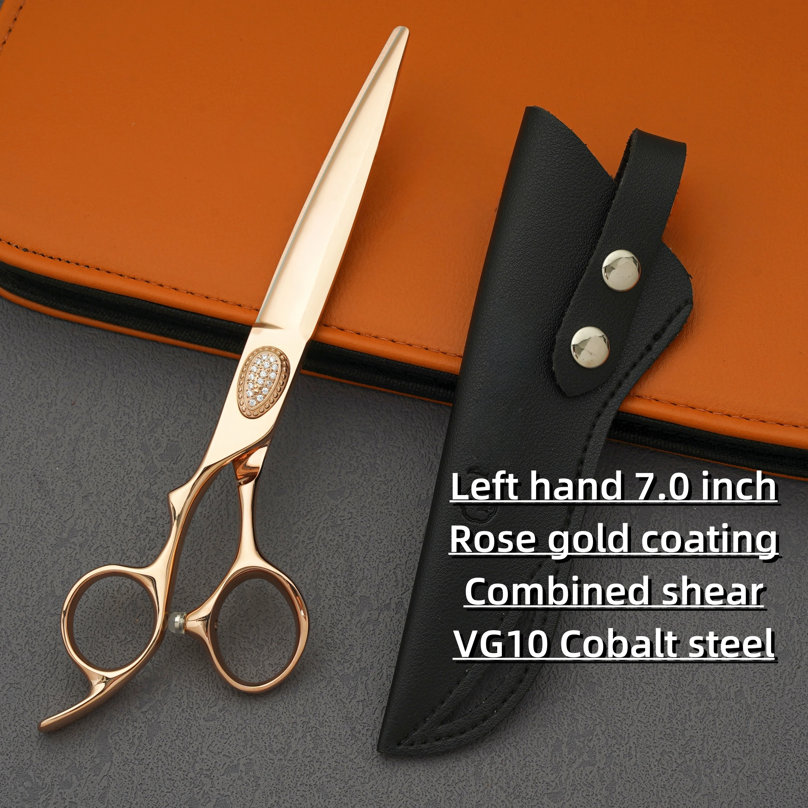 VG10 steel Professional left hand scissors，7.0 inhc Rose gold hairdressing scissors，Thinning shears，Top-level barber accessories