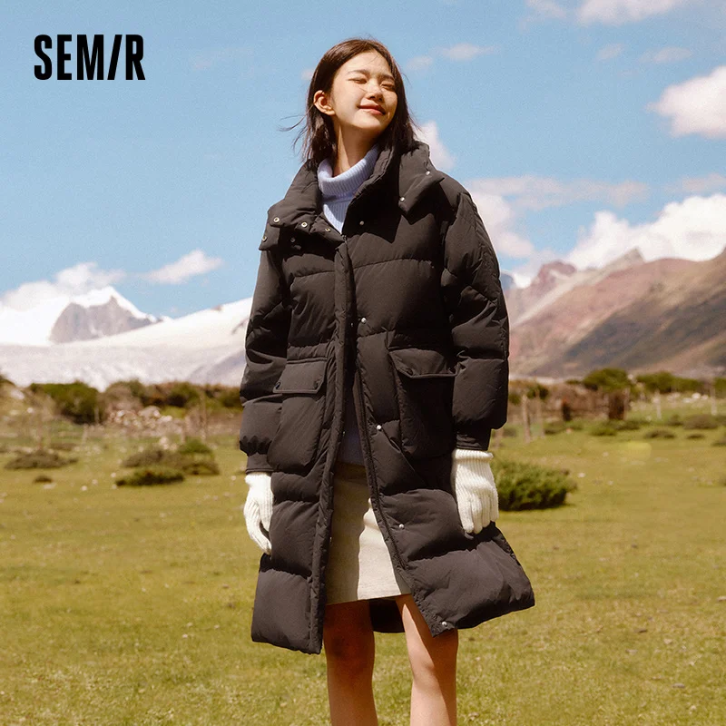 Semir Down Coat Women LongWaterproof Oil-proof Stain-proof Warm 2026 Winter New Loose Hooded Versatile Jacket Woman