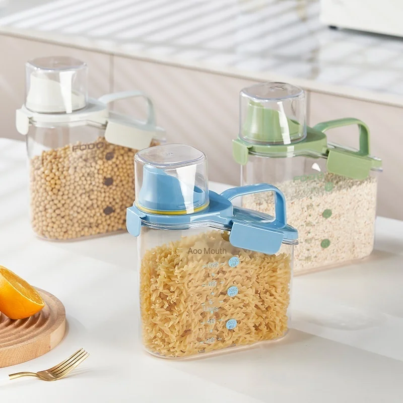 Kitchen Handheld Airtight Grain Storage Jar - Multi-functional Transparent Small Rice Bucket, Moisture-proof, Easy to Carry,