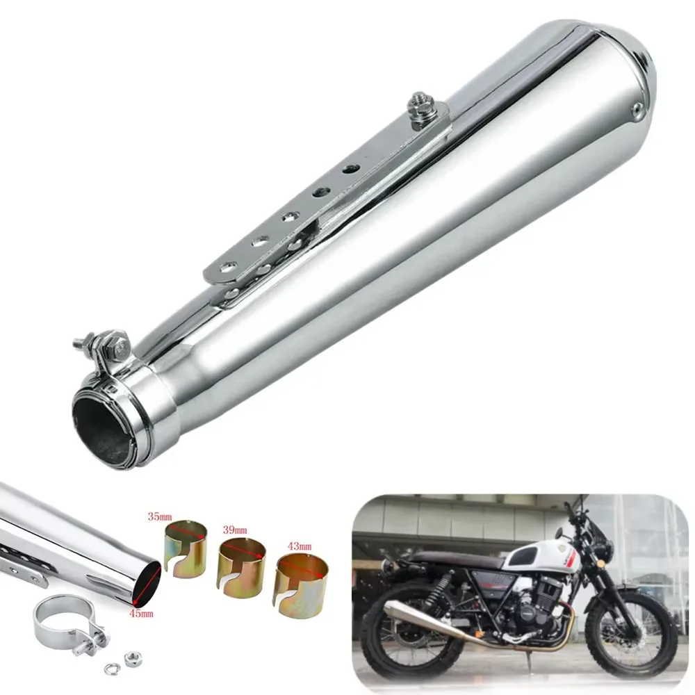 38 40 43 45MM For Cafe Racer Bobber Chopper Honda Universal Motorcycle Exhaust Muffler Retro Vintage Classic Electroplating
