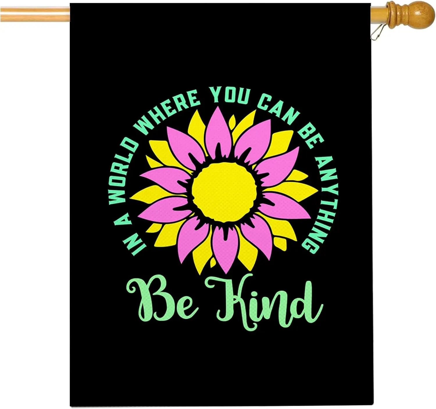 Mugod Be Kind Sunflower House Flag 28x40 Inch, Inspirational Kindness Floral Quote Design, Double Sided Burlap Yard Flag, Fa jjp
