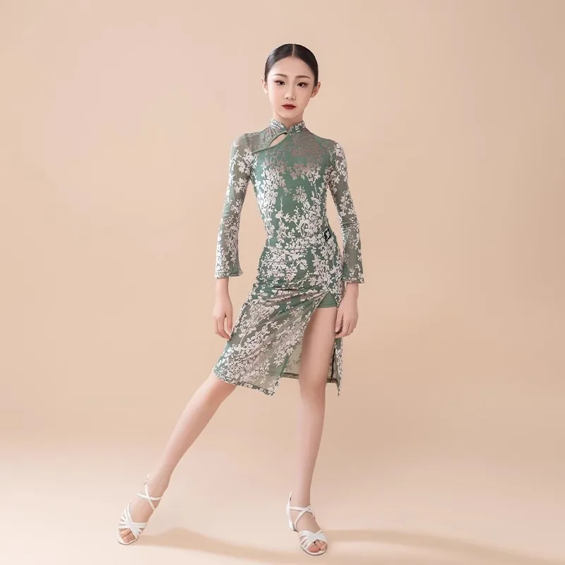 

customized women's adult girls' Latin dance practice costume long sleeved Chinese style training clothes performance dress