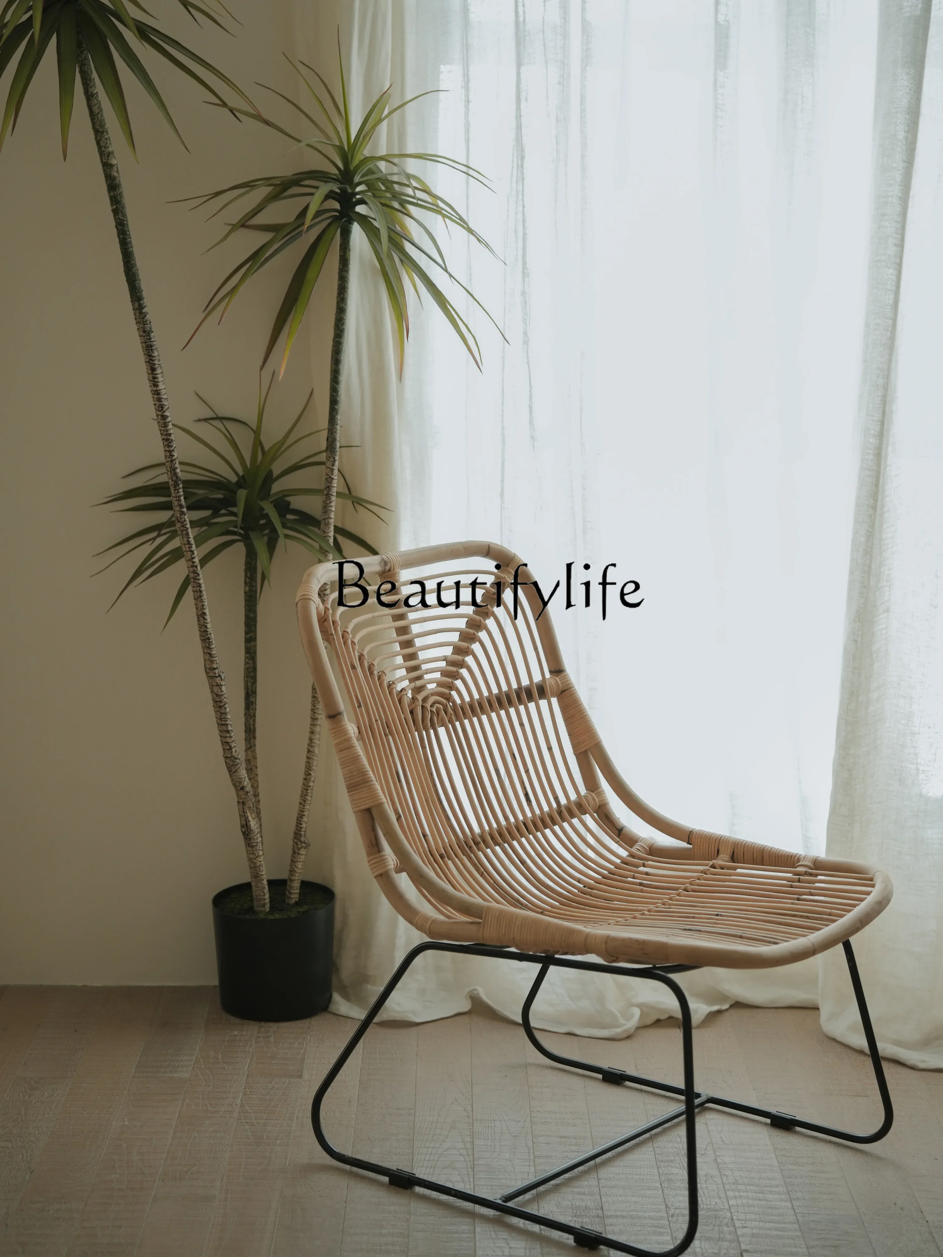 

S Simple and Natural Rattan Chair Nordic Home Balcony B & B Designer Retro Leisure Chair