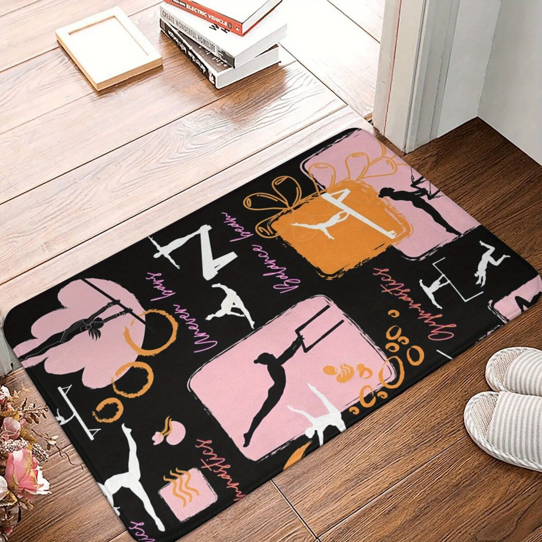 Artistic Gymnastics Print Non-Slip Entrance Mat Durable Polyester Welcome Rug for Door
