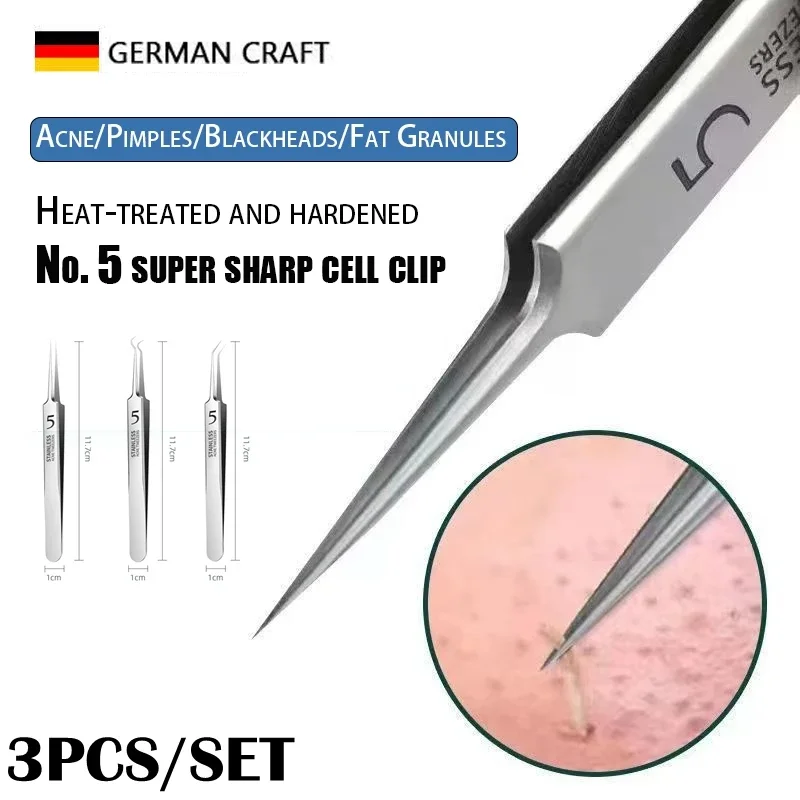 3PCS Facial Pore Cleaning Care Tools Ultra Fine Needle Tweezers Blackheads Acne Wart Skin Tag Removal Point Noir Black Head Clip