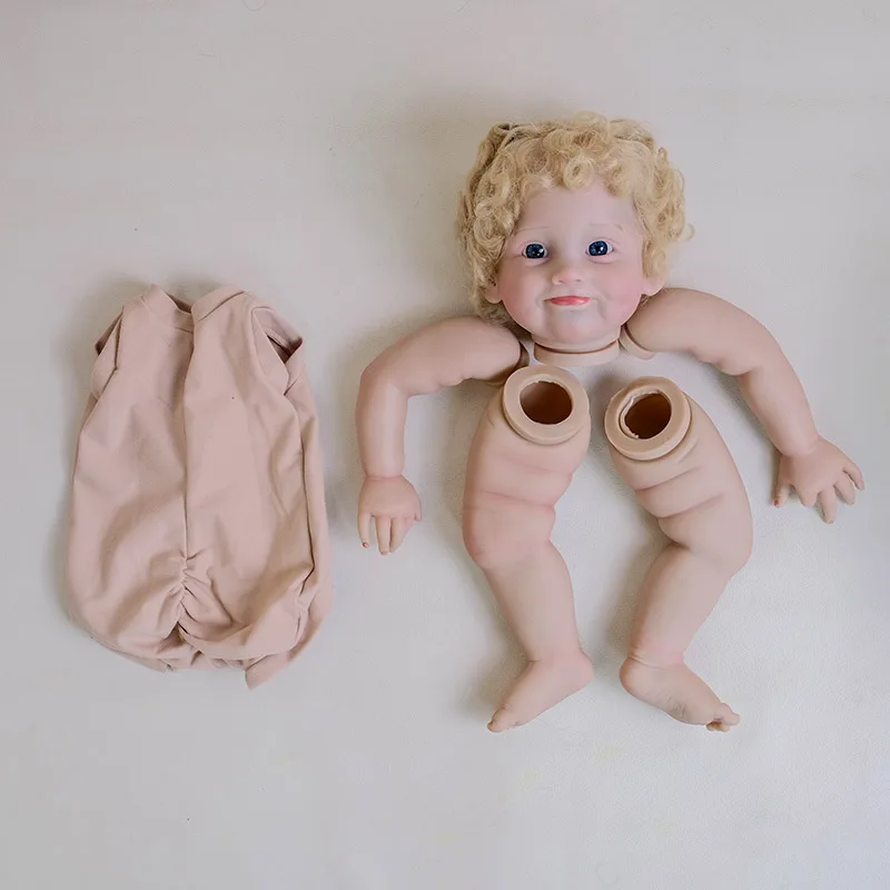 Kit de boneca reborn pintada inacabada de 24 polegadas, imagem real milicent com cabelo encaracolado loiro, toque macio, inclui corpo de pano