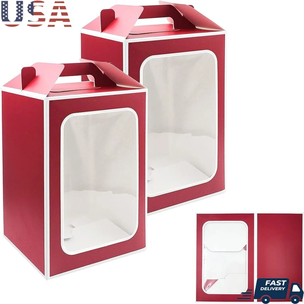 

Large Gift Boxes 10 Pcs Paper Tote Bags Transparent Window Wedding Favor Bags Flower Bouquet Carrying Bags Party Supplies