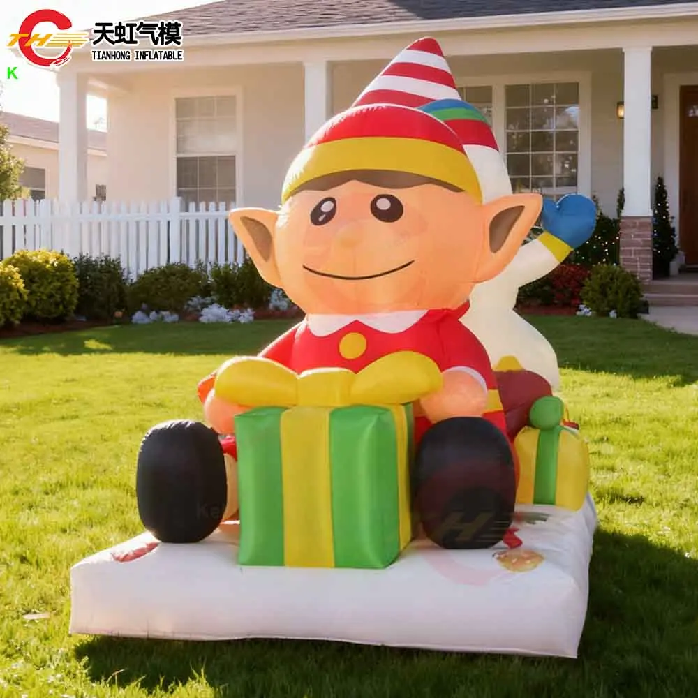 

2025 Новый гигантский надувной снеговик на санях, большие рождественские надувные игрушки для праздничных украшений