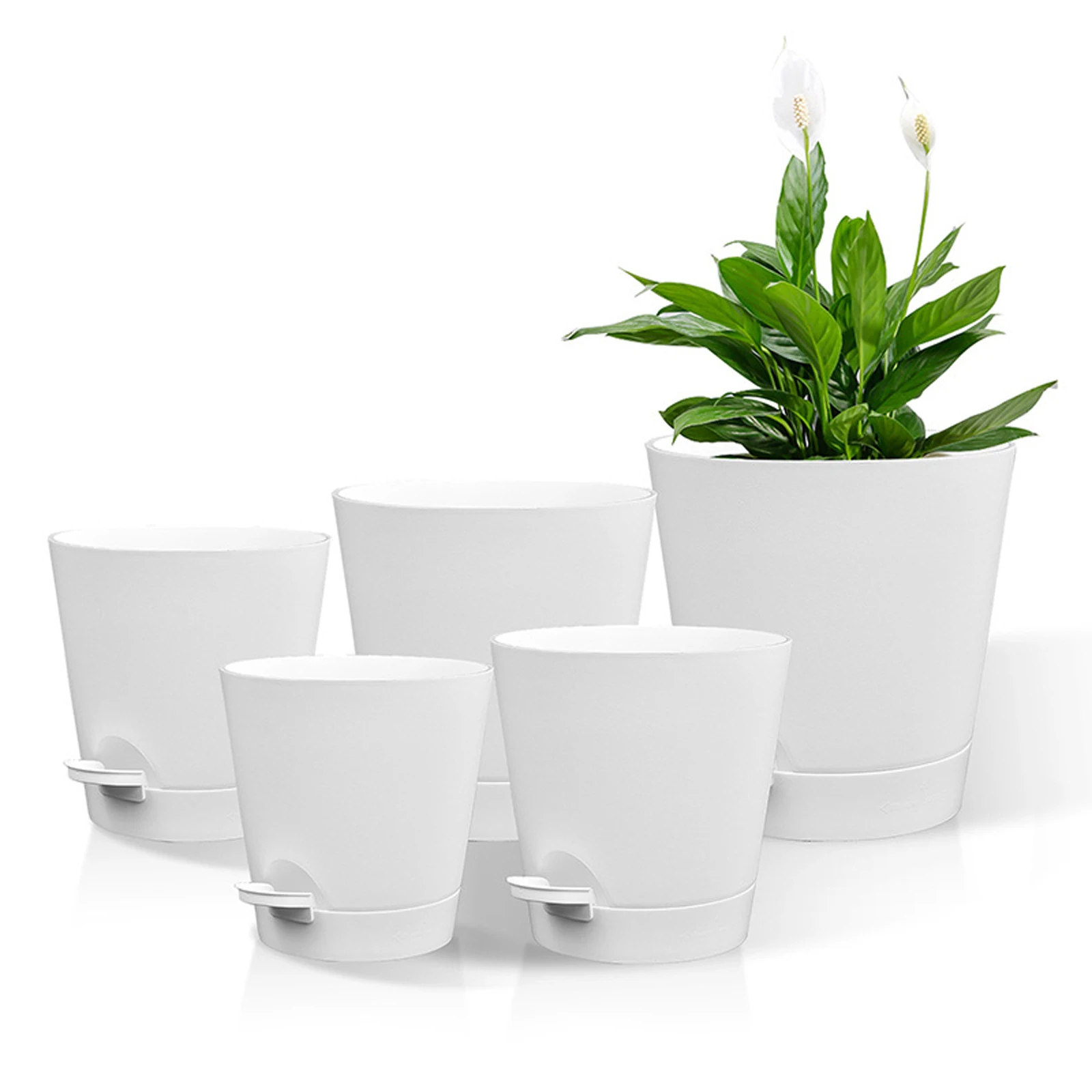 

5pcs Indoor Self Watering Plant Pots Self Watering Planters With Drainage Holes Saucers Reservoirs For Snake Plant House Plants