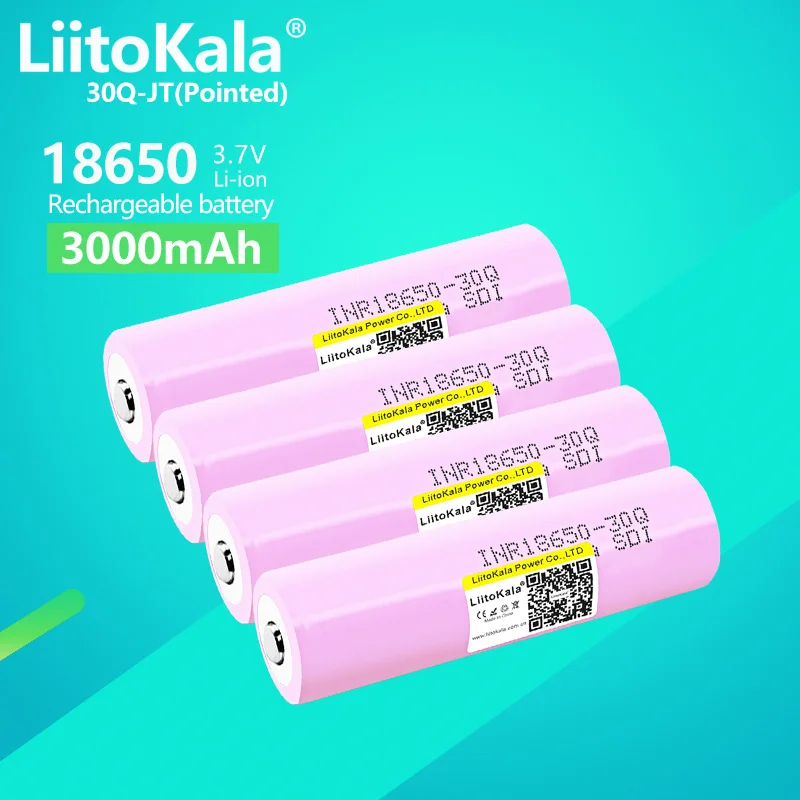 4 قطعة Liitokala 30Q 18650 3000mah عالية الطاقة التفريغ بطارية قابلة للشحن قوة عالية التفريغ ، 30A تيار كبير