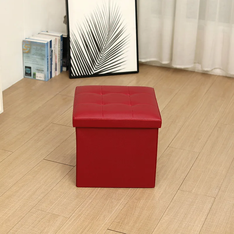 Foldable Storage Stool Storage Stool Can Sit On Pu Leather Clothes Children's Toys Baina Box Storage Stool   38x38x38cm