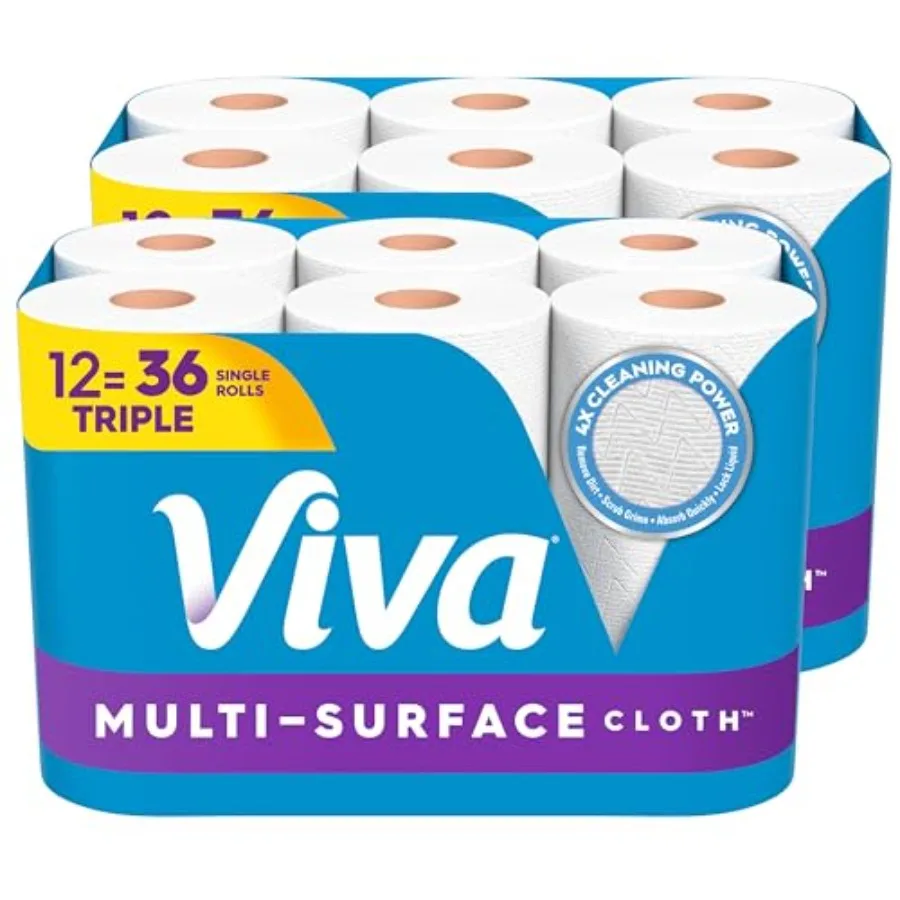

Многоразовые бумажные полотенца Viva Multi-Surface, размер Choose-A-Sheet, 12 тройных рулонов, 165 листов в рулоне, идеально подходят для уборки на кухне и в ванной.