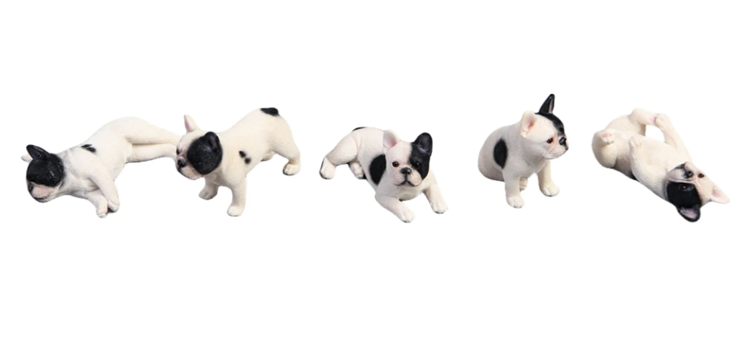 HiPlay JXK miniatura Bulldog Francés expresionemente pintado a mano realista seguro resina escala 1:12 figura de animal