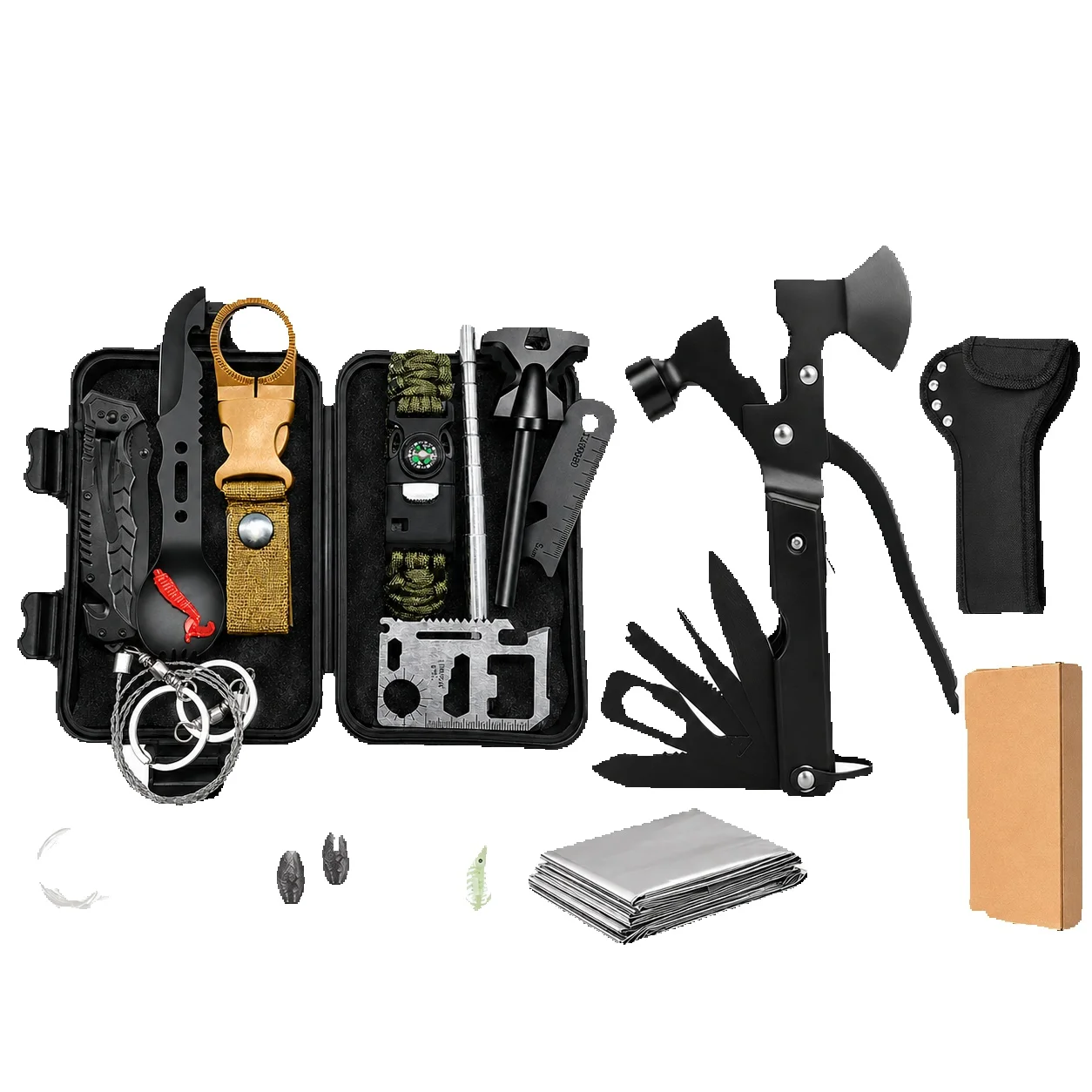 2-in-1 Outdoor-Werkzeugset, 2-teilig, mit einem Notfallausrüstungsset für Camping und einem Multifunktionshammer, eine tragbare Kombination für Camping, Wandern, Reisen und Notfallvorsorge.