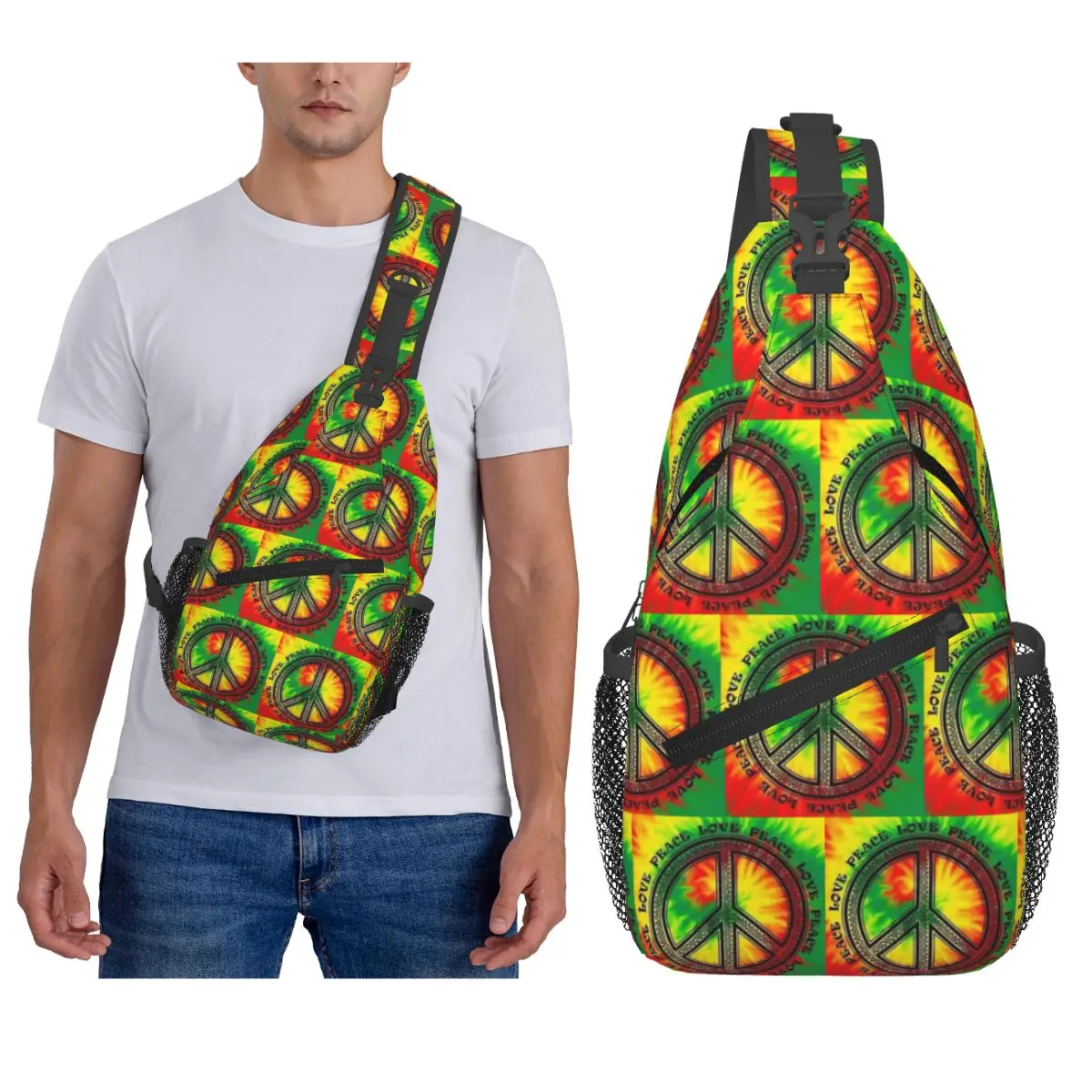 Rasta Colors Chest Bag Men Sling Crossbody Backpack Chest Bag Traveling Hiking Daypack Shoulder Bag