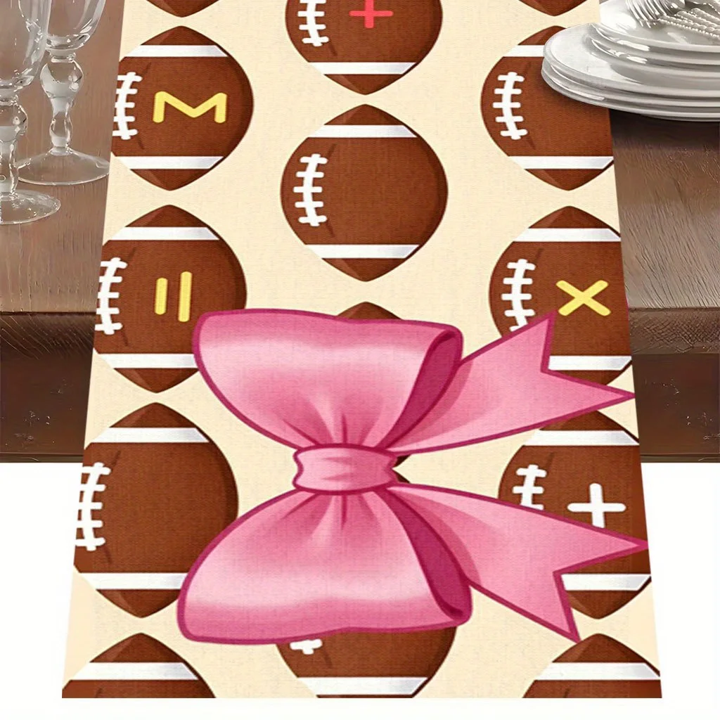1 Piece of Pink Bow-Shaped Football-Themed Table Runner, Suitable for Farmhouse, Indoor, Kitchen, Celebrations, Table Decoration, Restaurant, and Banquet Decoration Supplies