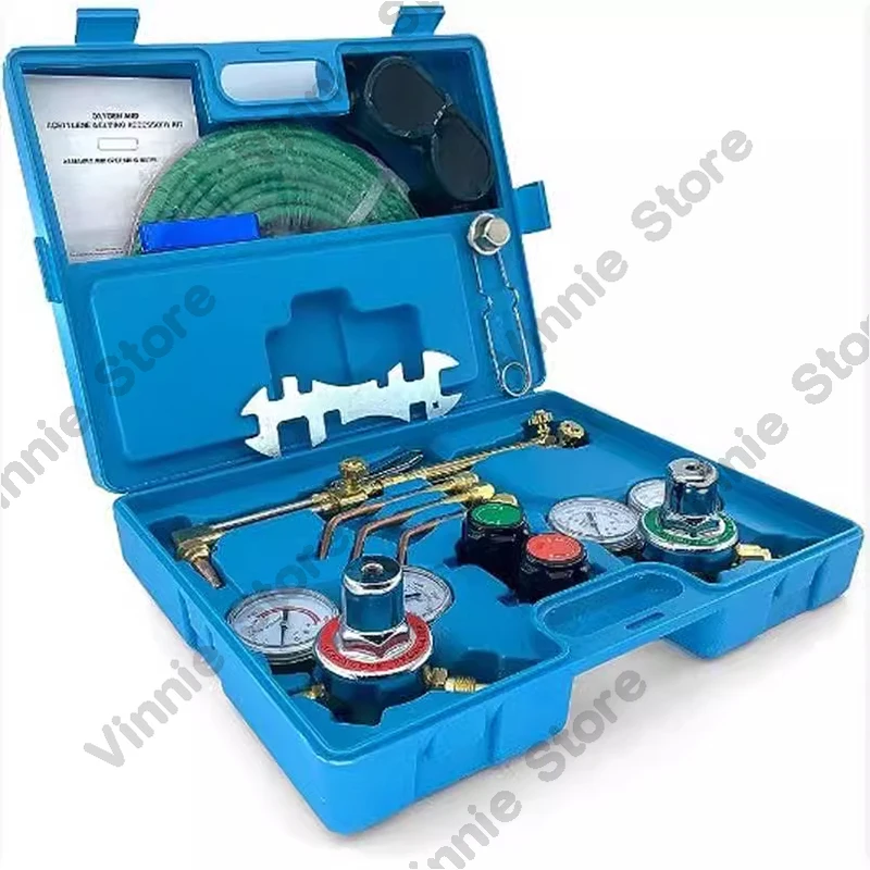 Cutting Welding Torch Kit Oxygen & Acetylene Gas Portable Oxy Brazing Kit Professional Welder Tool Set With Two Hose, Regulator